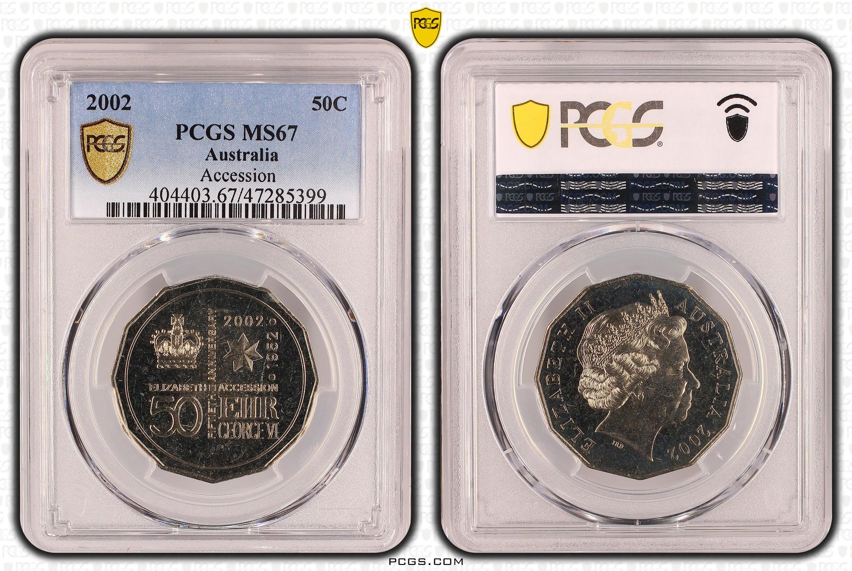 Elizabeth II, Accession, Fifty Cent, 2002, PCGS MS67