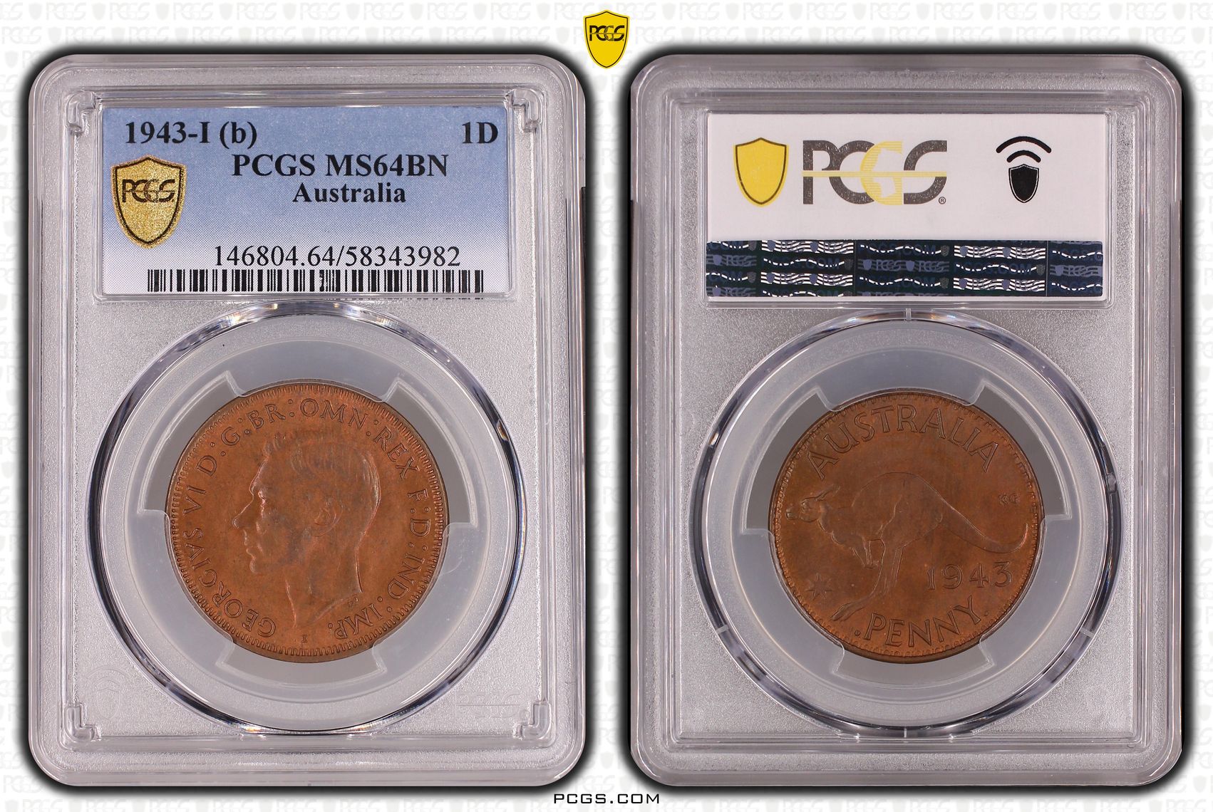 George VI, Penny, 1943-I, PCGS MS64BN