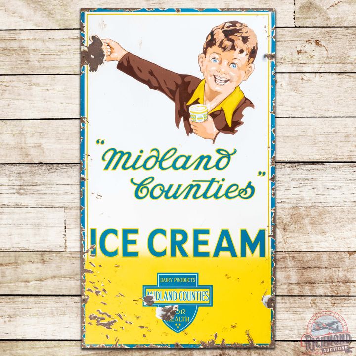 Midland Counties Ice Cream SS Porcelain Sign w/ logo