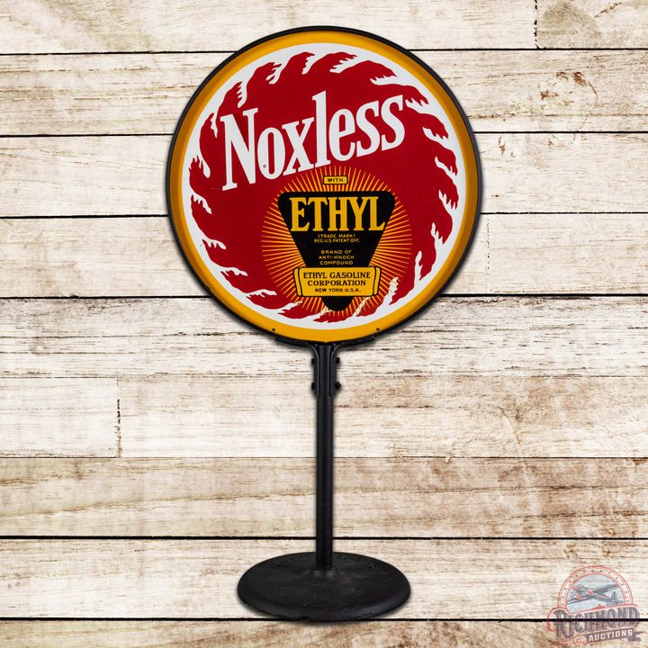 Incredible Panhandle Noxless Ethyl Gasoline 30" Double Sided Porcelain Curb Sign w/ Logo