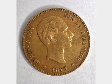 1879 SPANISH ALFONSO XII GOLD 25 PESETAS COIN
