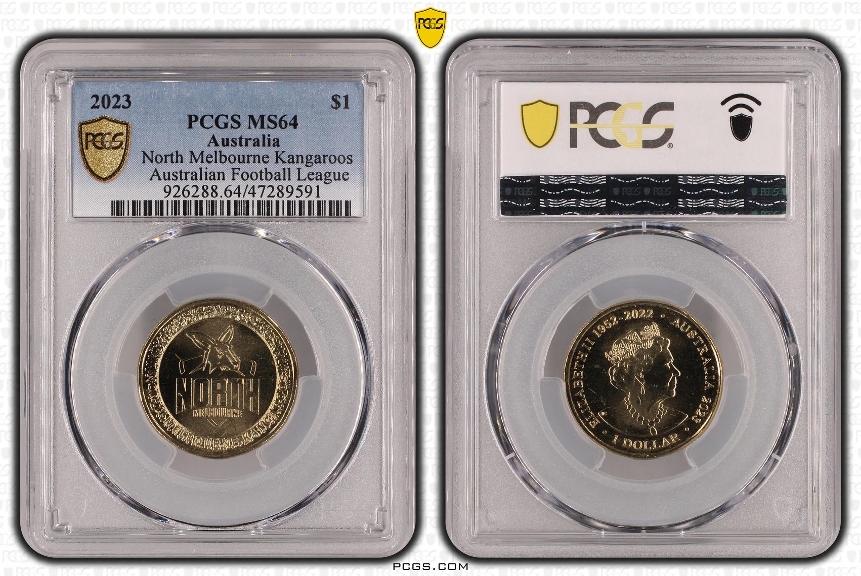 Elizabeth II, AFL - North Melbourne Kangaroos, One Dollar, 2023, PCGS MS64
