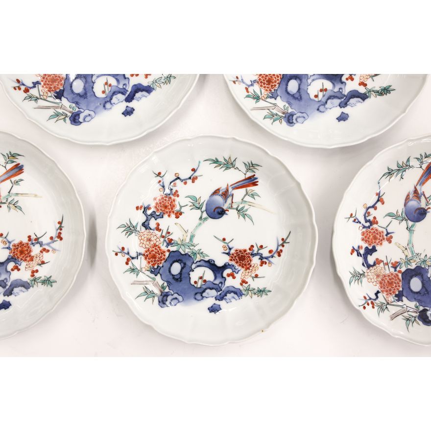 5pc Japanese Kakiemon Foliate Rim Dishes