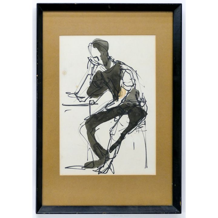 Doris Totten Chase "Seated Figure" Signed Ink and Wash on Paper Framed 16"x11"