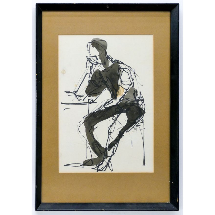Doris Totten Chase "Seated Figure" Signed Ink and Wash on Paper Framed 16"x11"