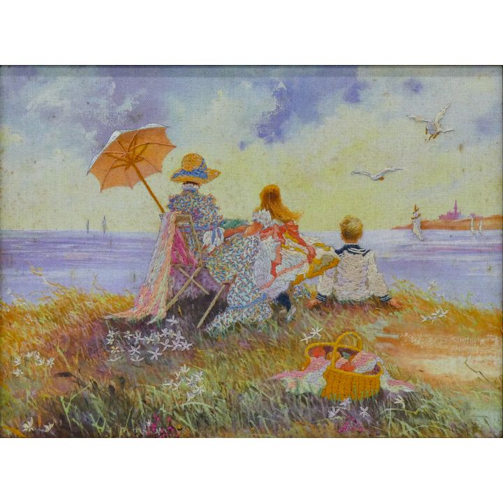 Coastal Scene Needlework Framed 13.5" x 17.5"
