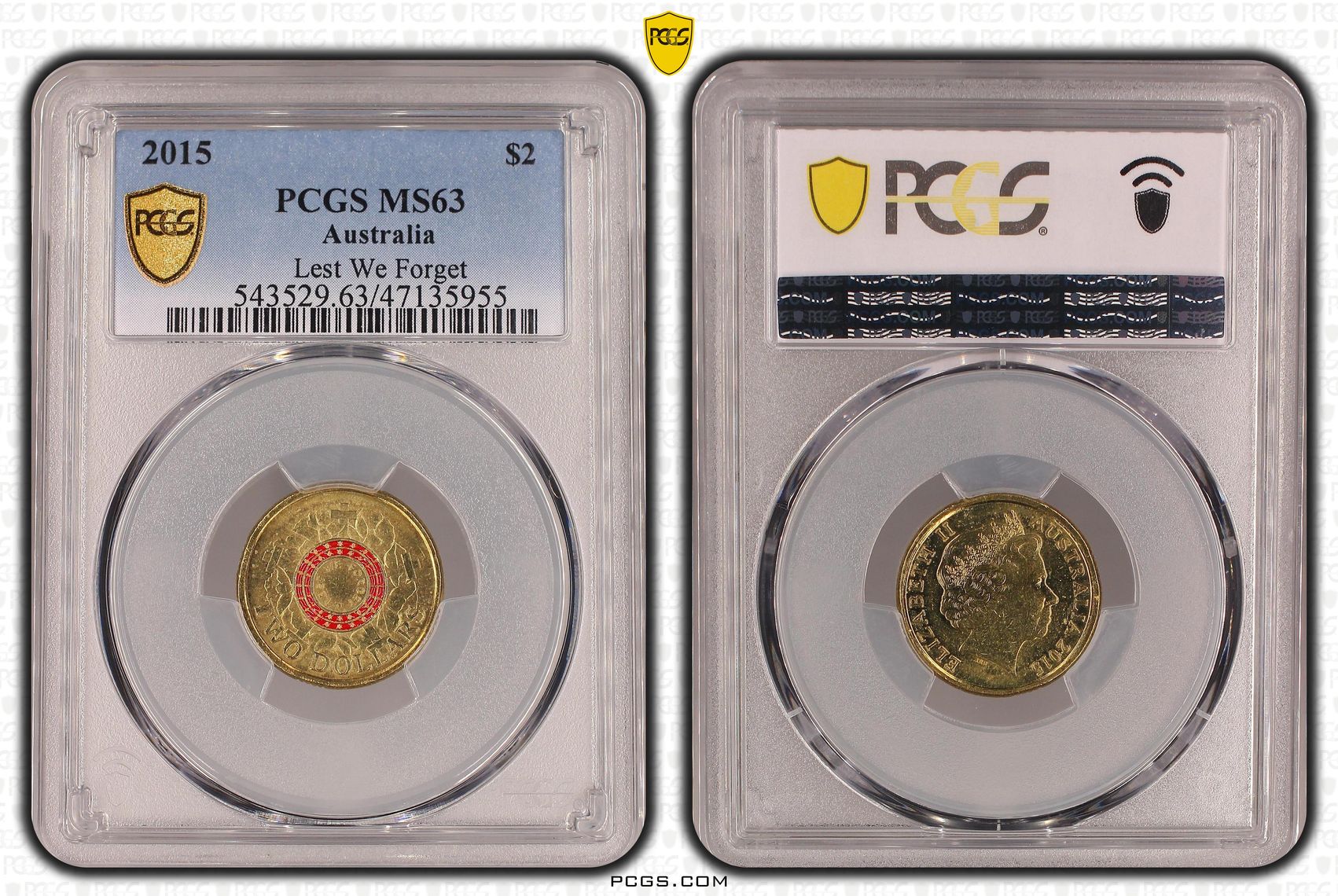 Elizabeth II, Lest We Forget Colorized , Two Dollar, 2015, PCGS MS63