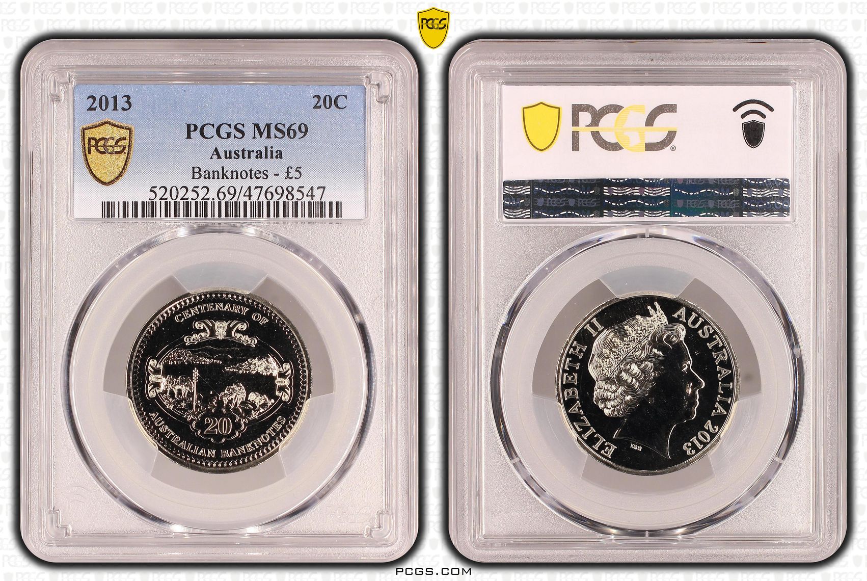 Elizabeth II, Banknotes, Pop 11/0, Twenty Cent, 2013, PCGS MS69