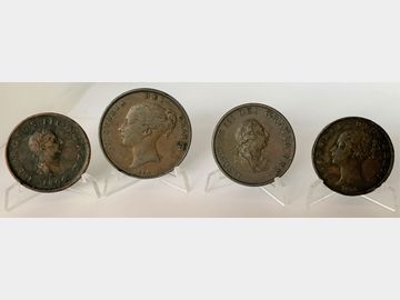 LOT OF FOUR COPPER AND BRONZE COINS