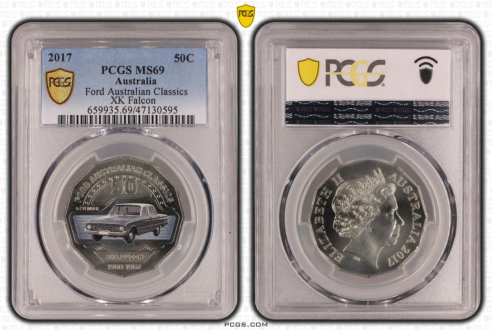 Elizabeth II, Ford Australian Classics - XK Falcon, Fifty Cent, 2017, PCGS MS69
