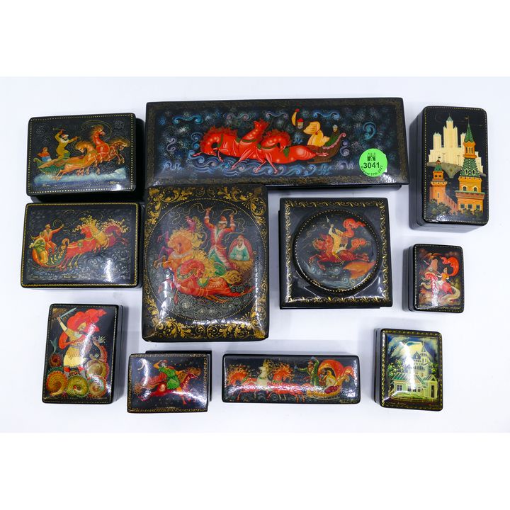 Tray 11pc Russian Lacquered Fairytale Boxes 1.5'' to 7''