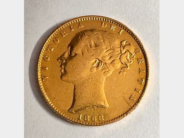 1868 VICTORIA SHIELD #DIE 12 GOLD SOVEREIGN