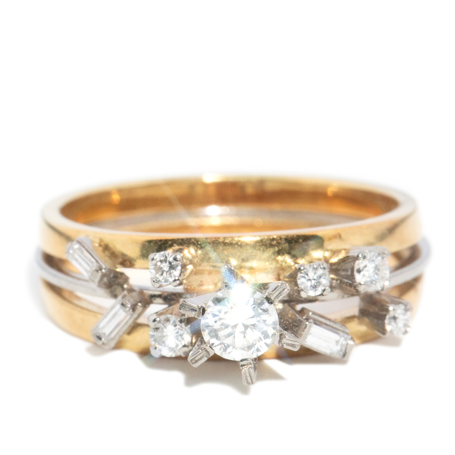 Vintage Baguette & Round Diamond 18ct Gold Ring