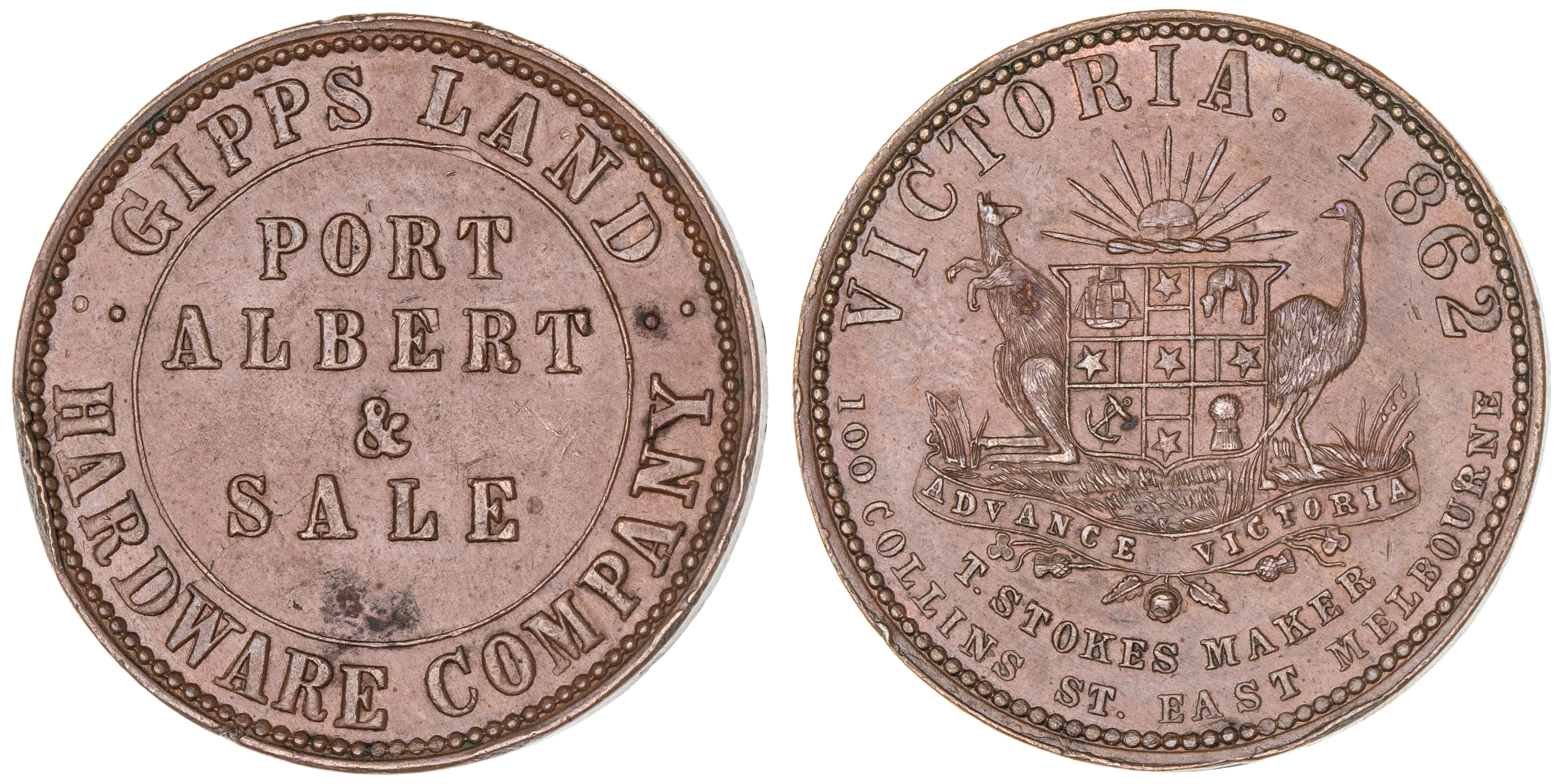 Gippsland Hardware Co., Port Albert & Sale, Vic., Penny, 1862, EF