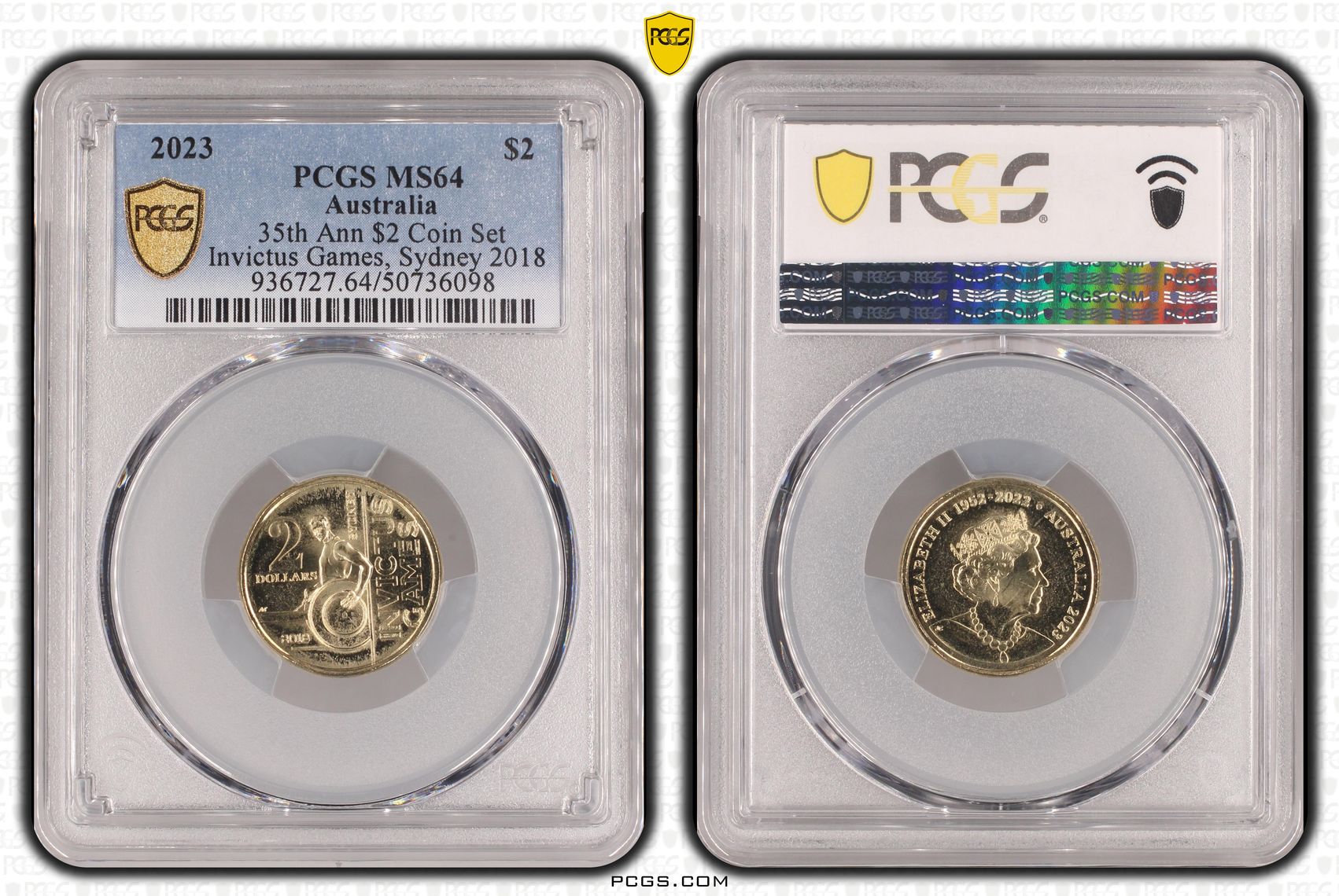 35th Ann $2 Coin SetInvictus Games, Sydney 2018 , Two Dollar, 2023, PCGS MS64
