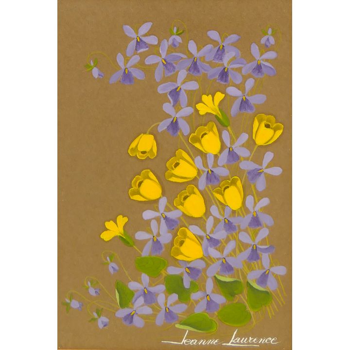 Jeanne Laurence ''Mountain Violet'' Oil on Paper Framed 15''x11''