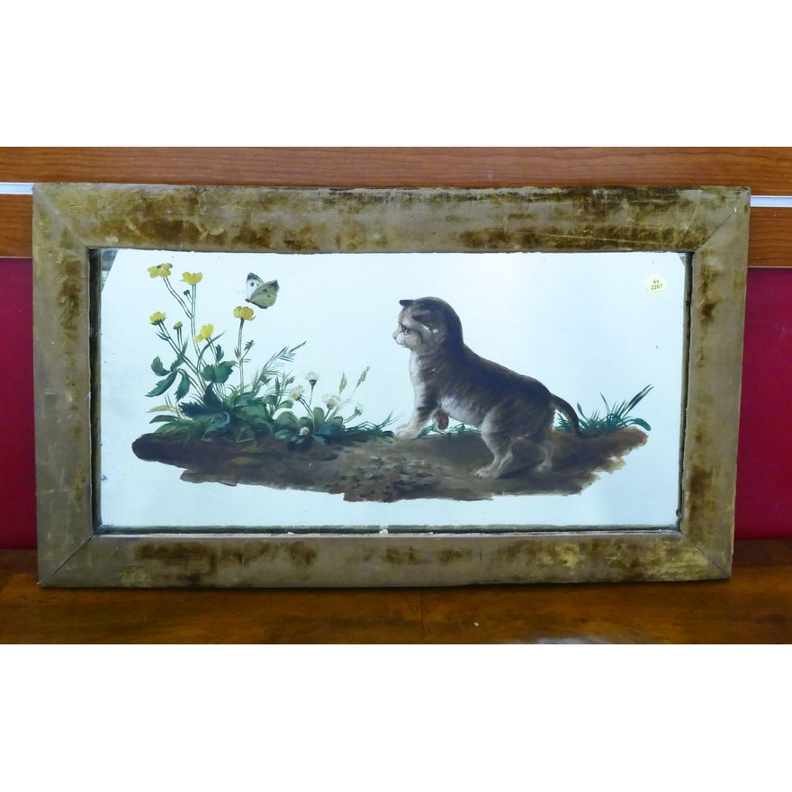 Antique Cat with Butterfly Painted Easel Back Mirror- 17x28''