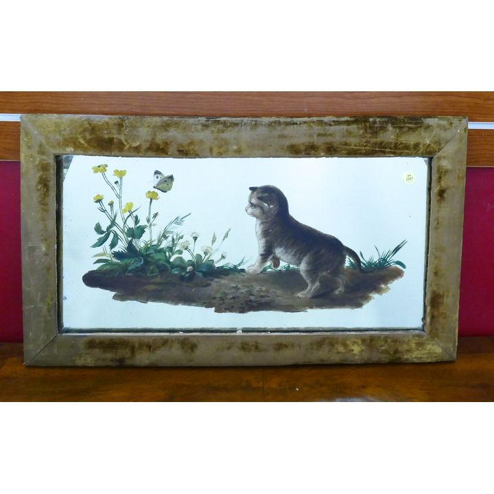 Antique Cat with Butterfly Painted Easel Back Mirror- 17x28''