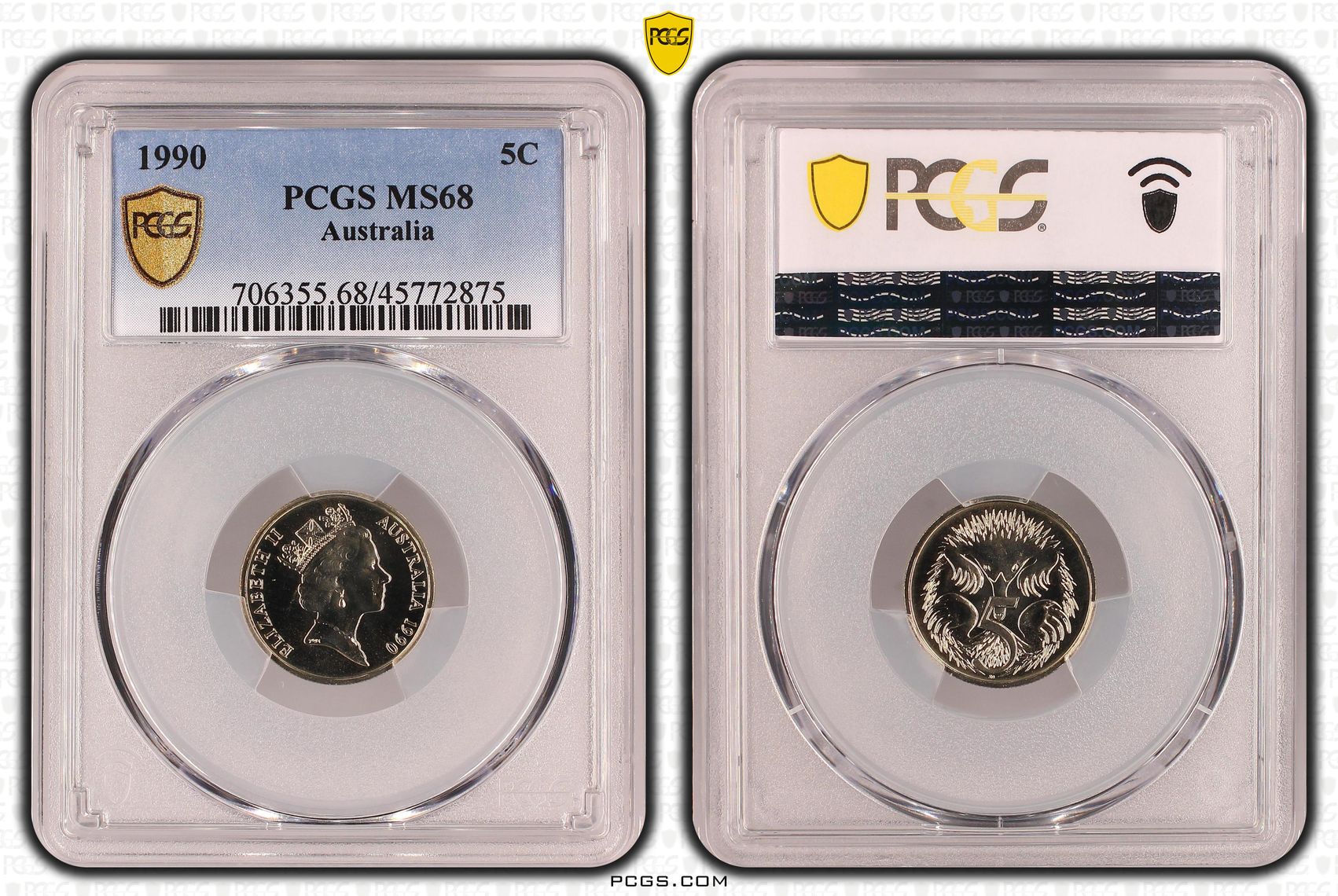 Elizabeth II, Five Cent, 1990, PCGS MS 68