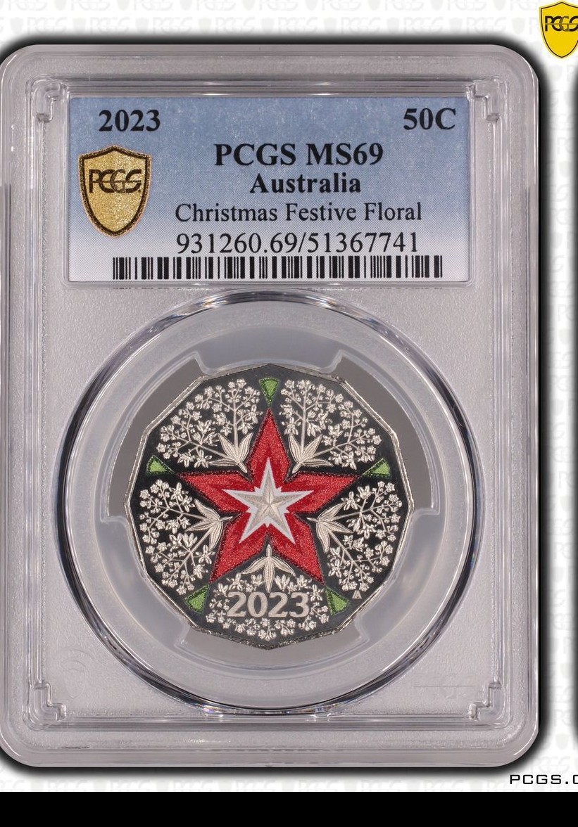 Christmas Festive Floral, Fifty Cent, 2023, PCGS MS69