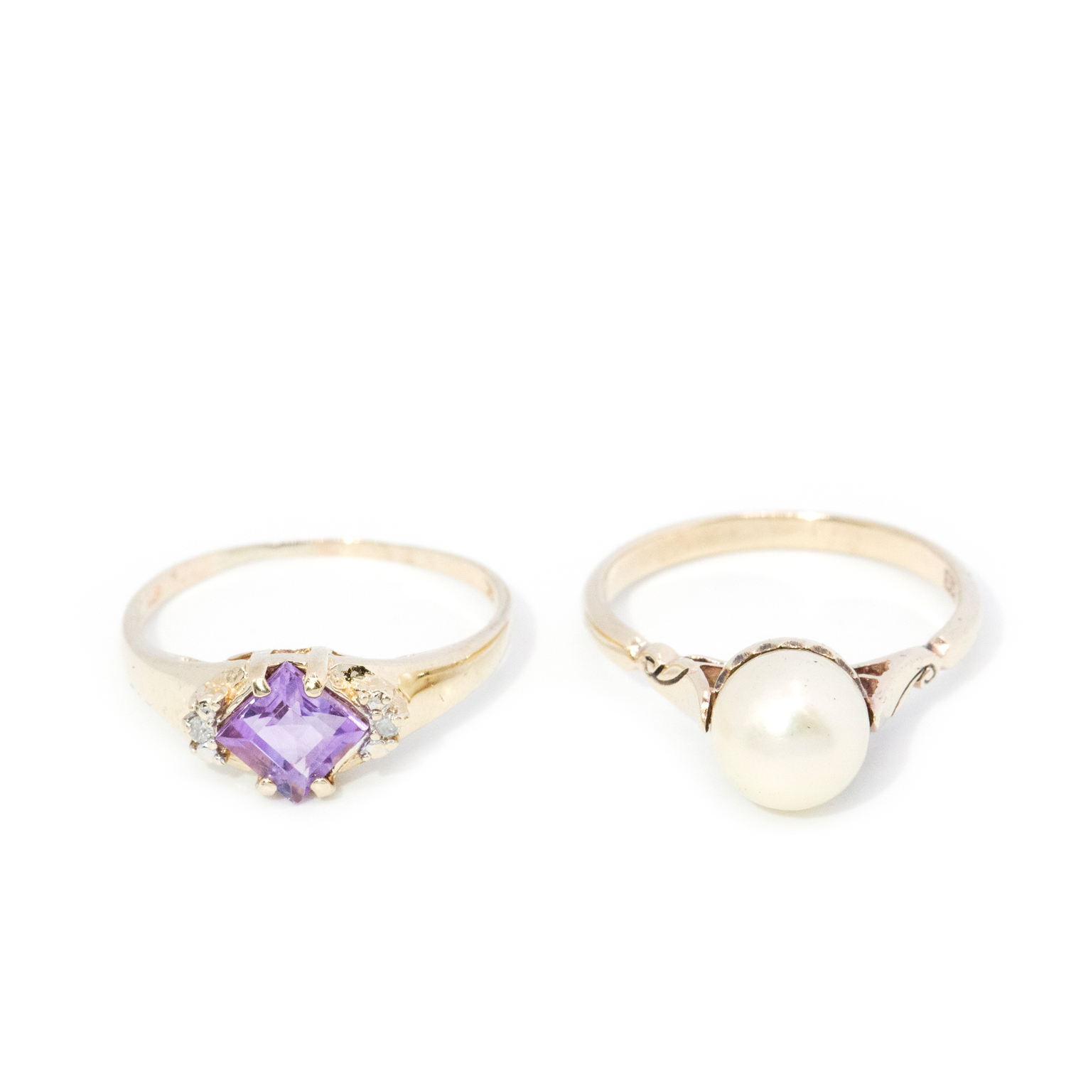 Pearl, Amethyst & Pearl 9ct Gold Rings
