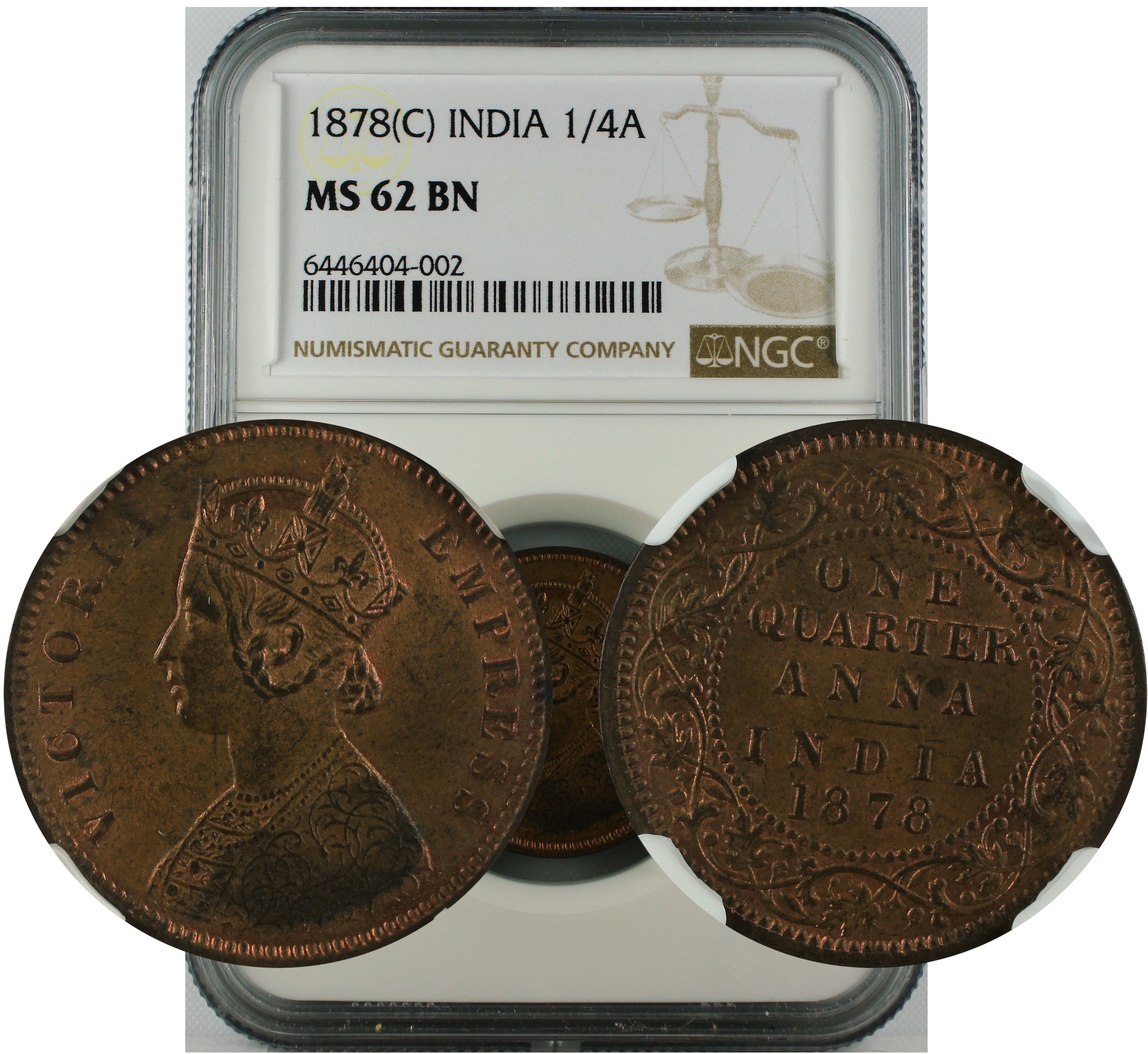 1878 C INDIA 1/4 ANNA MS62 BN