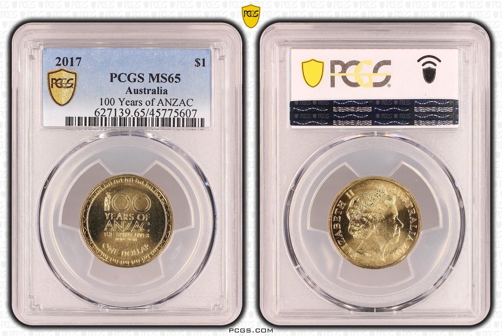 100 Years of ANZAC, One Dollar, 2017, PCGS MS65