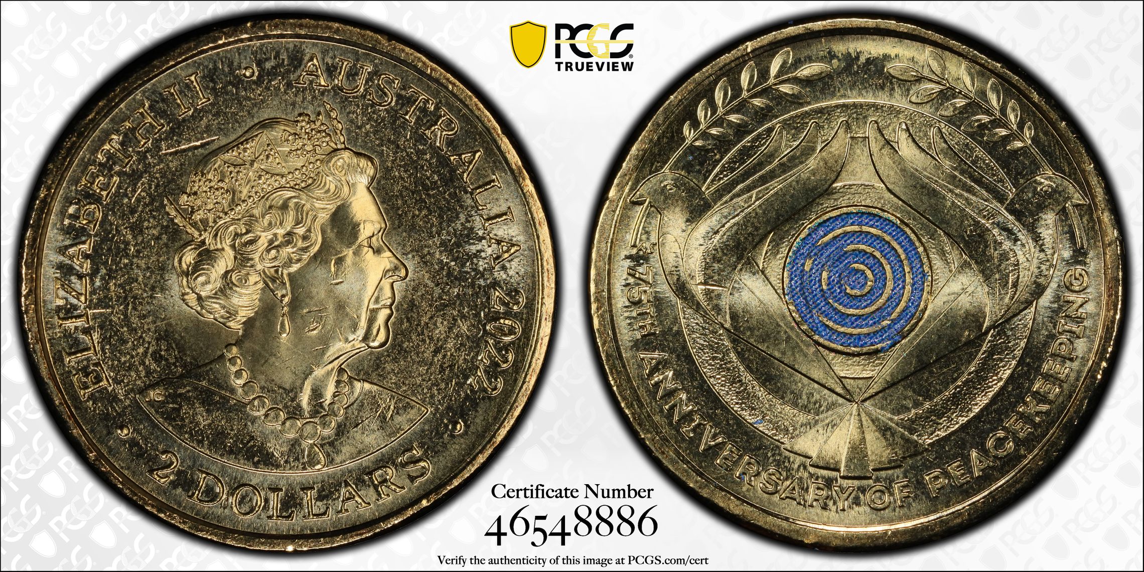 Elizabeth II, Peacekeeping - Colorized , Two Dollar, 2022, PCGS MS65