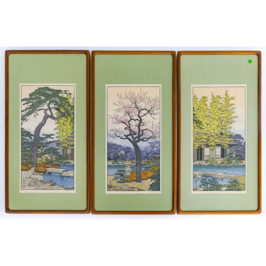 3pc Toshi Yoshida ''The Friendly Garden'' (Triptych)