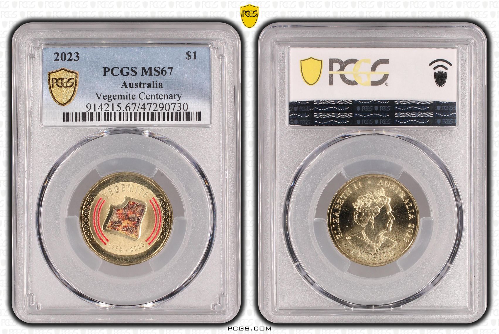 Vegemite Centenary Colorized, One Dollar, 2023, PCGS MS67