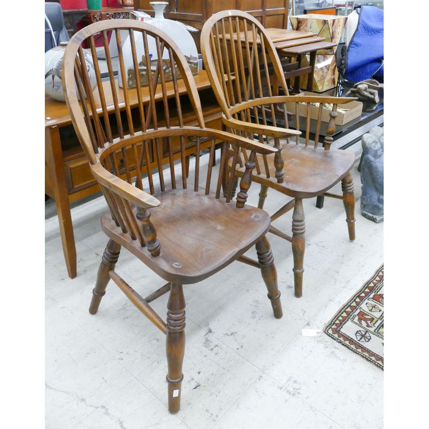 Pair Antique Oak Windsor Chairs- 43x22x24''