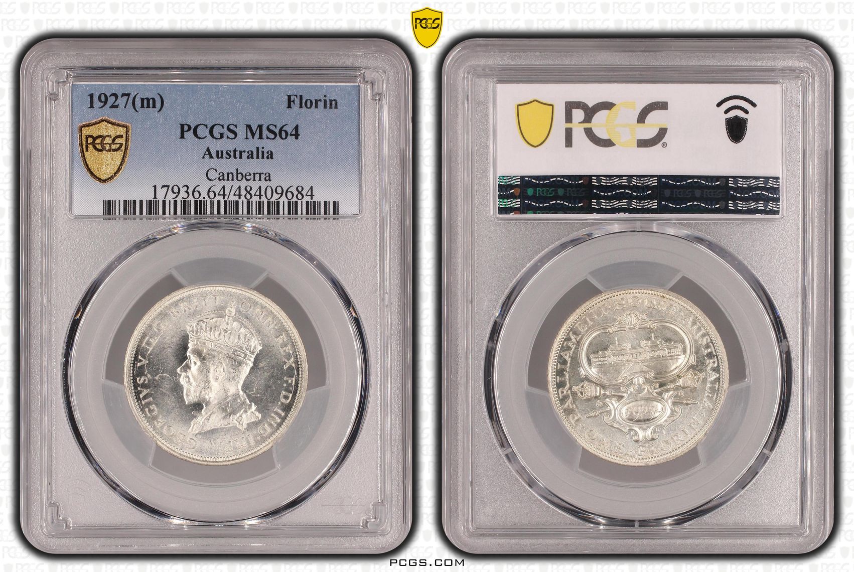 George V, Canberra, Florin, 1927(m), PCGS MS64