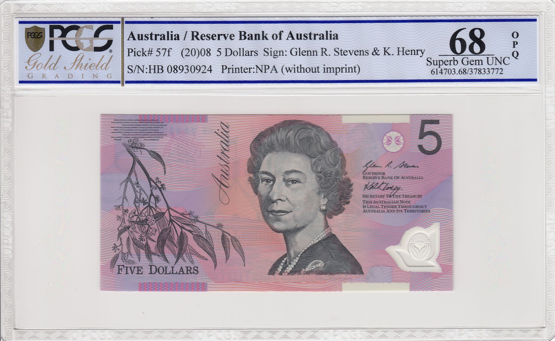 Stevens/Henry, Five Dollar, 2008, PCGS Superb Gem UNC 68 PPQ