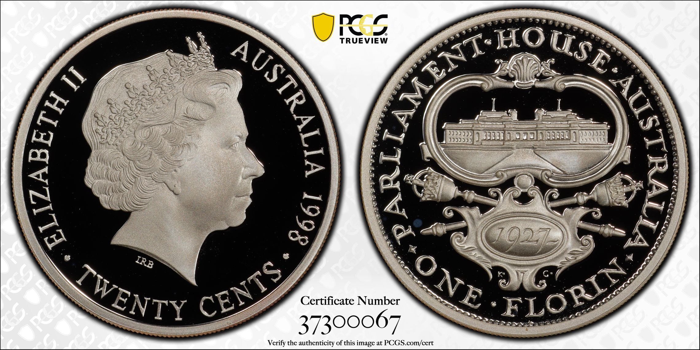 1998 Australia Twenty Cent, 20c 1927 Florin Silver PCGS - PR69DCAM -067