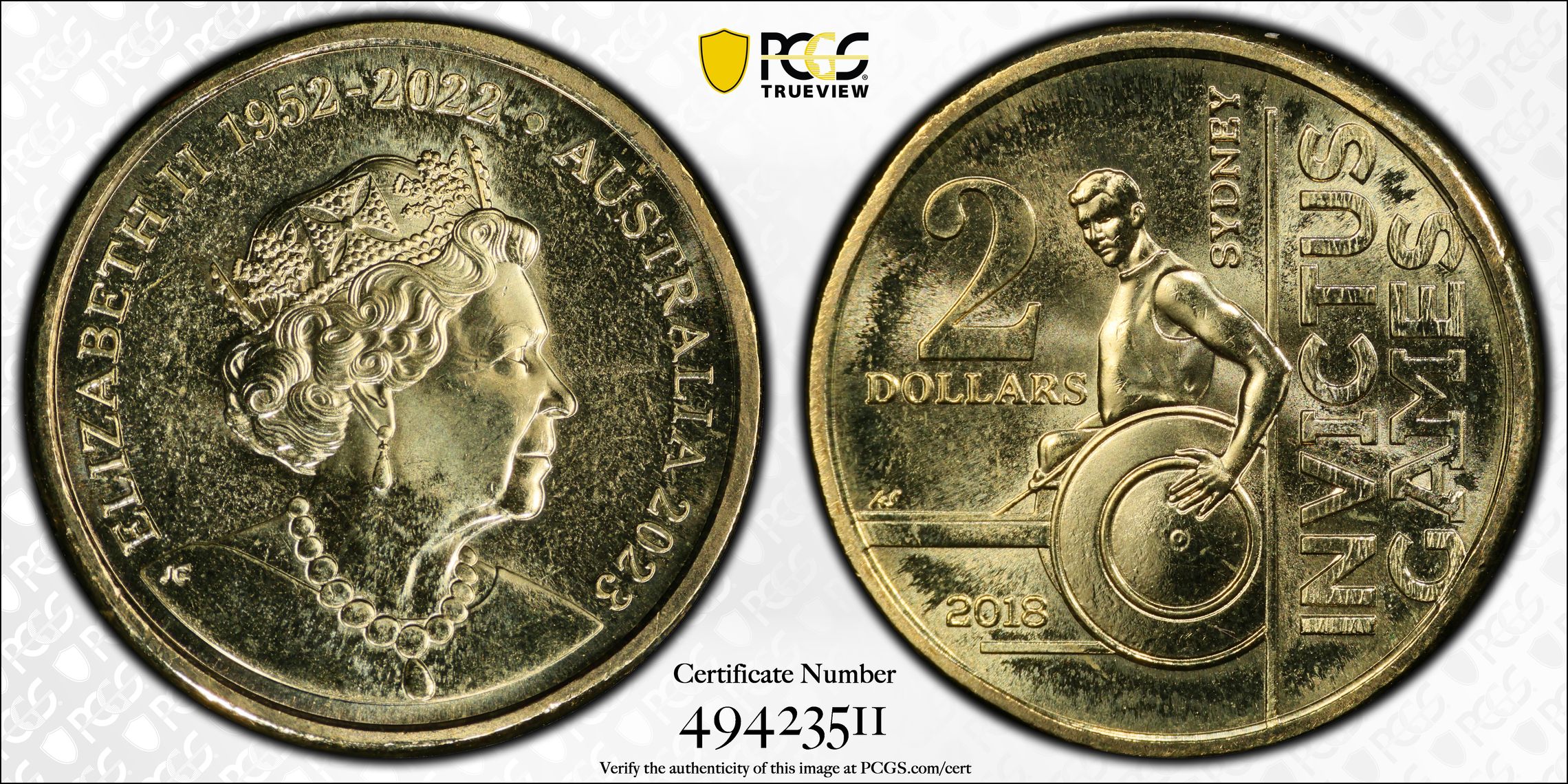 Elizabeth II, 35th Ann $2 Coin SetInvictus Games, Sydney 2018, Two Dollar, 2023, PCGS MS67