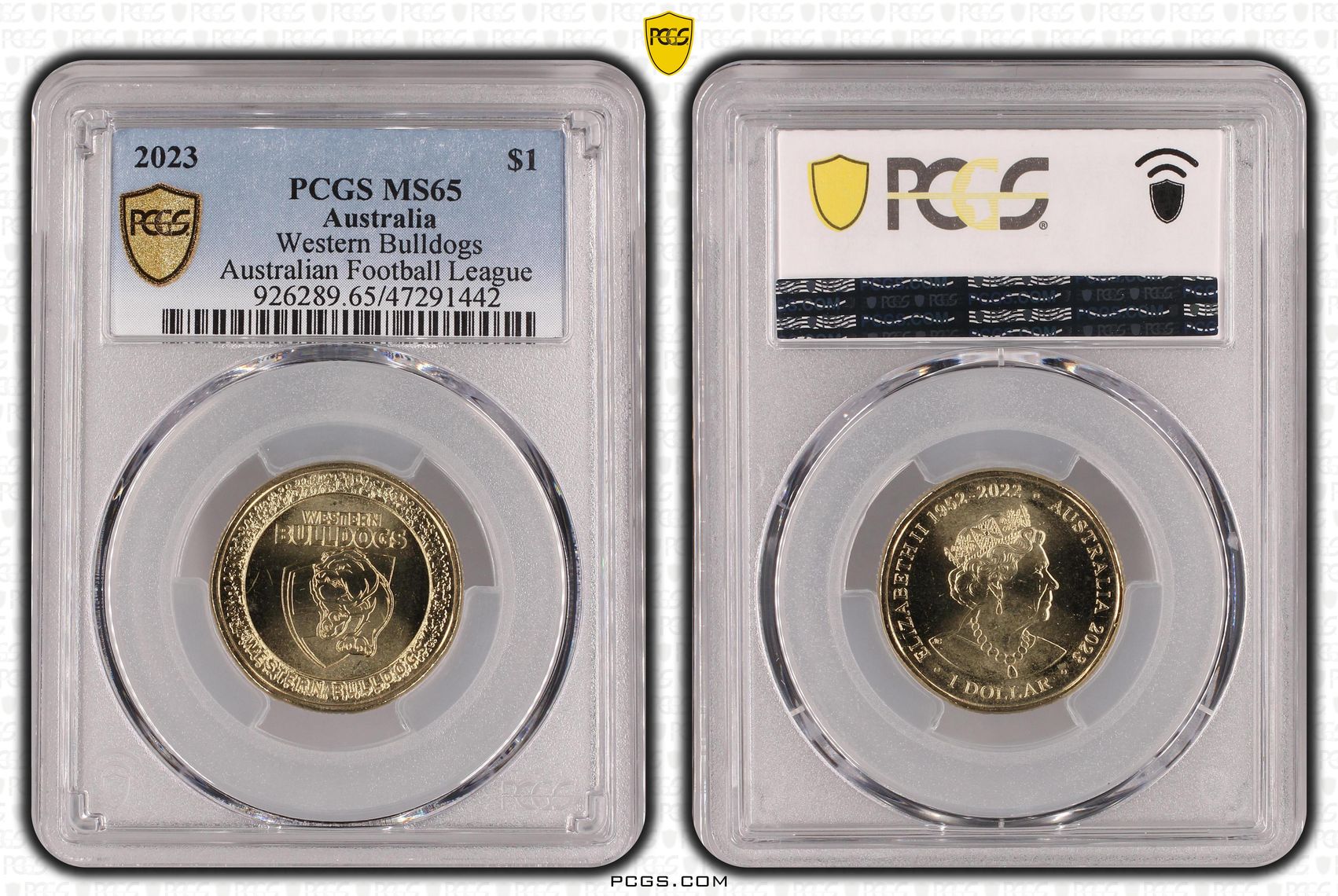 Elizabeth II, AFL - Western Bulldogs, One Dollar, 2023, PCGS MS65