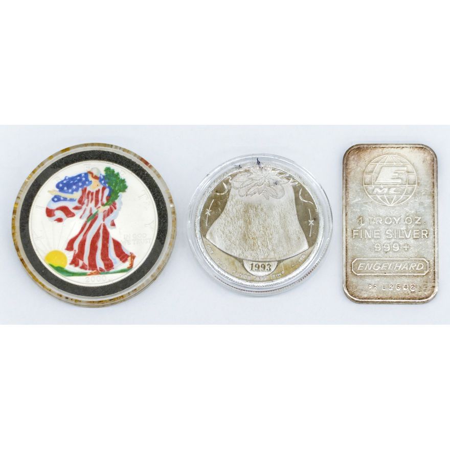 Box 3pc .999 Fine Silver 1oz Coins and Bar