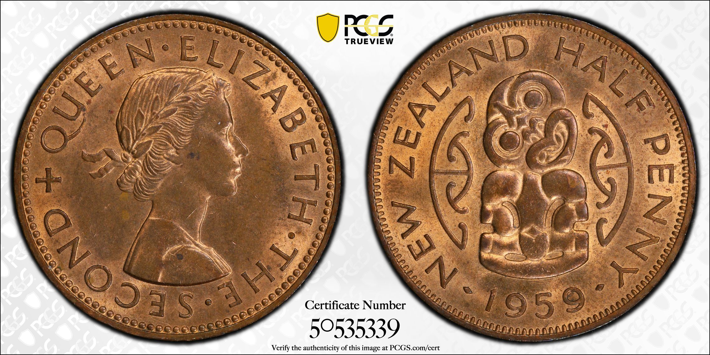 New Zealand , Halfpenny, 1959, PCGS MS64RB