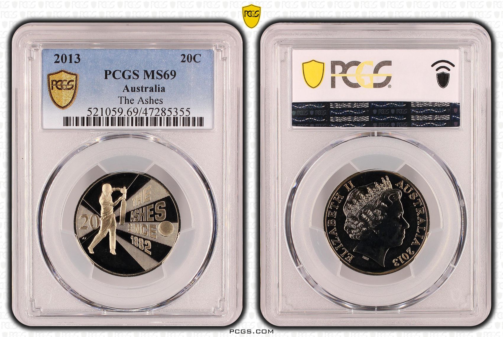 Elizabeth II, The Ashes, Pop 15/0, Twenty Cent, 2013, PCGS MS69