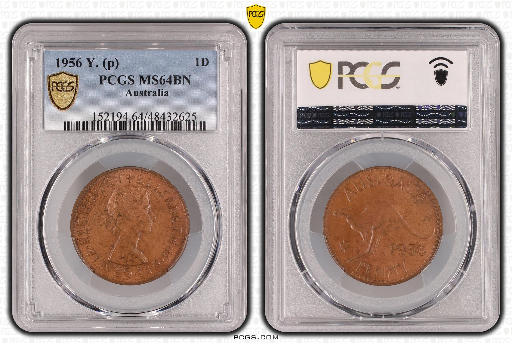 Elizabeth II, Penny, 1956-Y., PCGS MS64BN