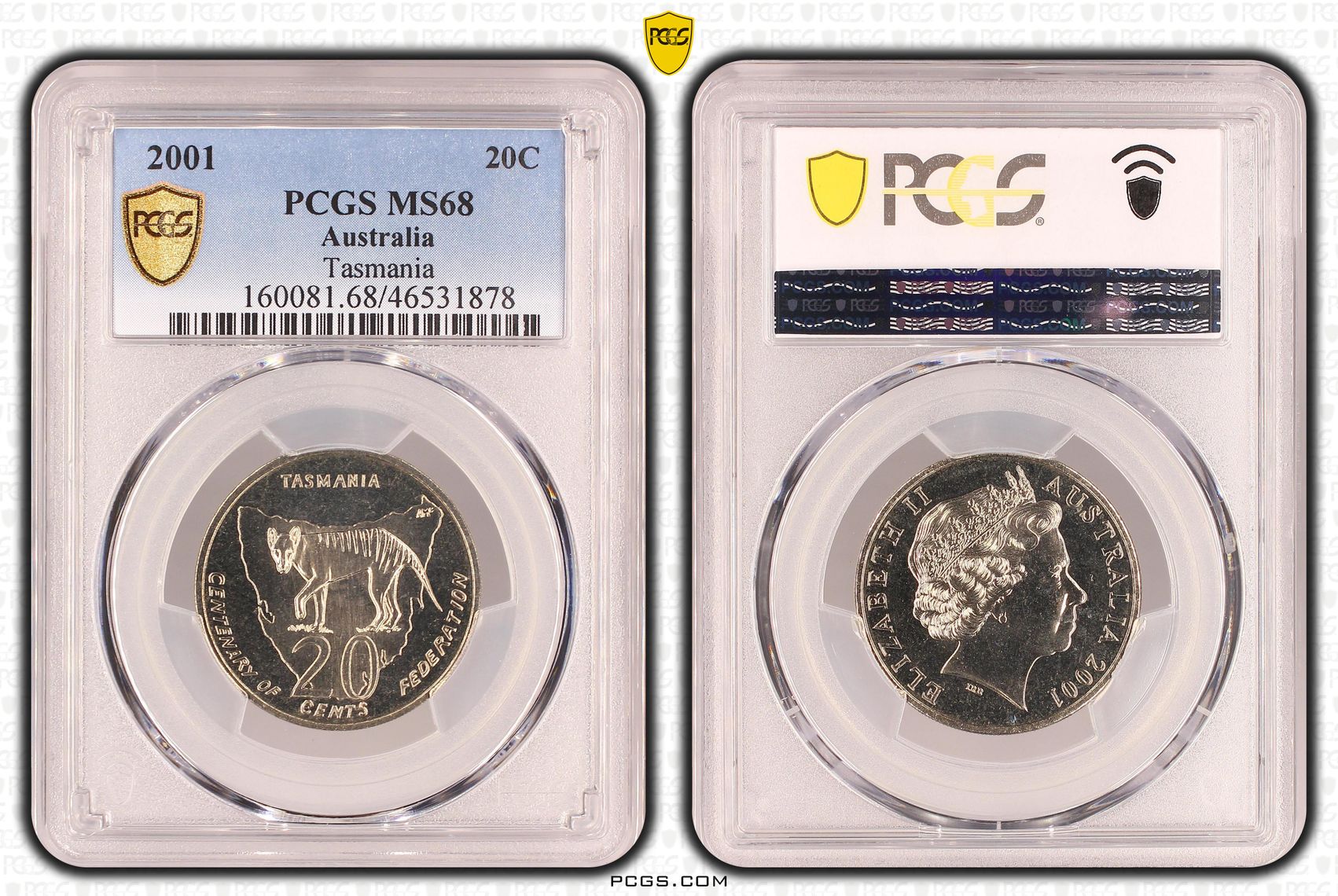 Tasmania, Twenty Cent, 2001, PCGS MS68