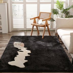 5X8 FEET HAOWANER WATERPROOF ULTRA FLUFFY AREA RUG - 5X8 FOR BEDROOM AND LIVING ROOM, NON SLIP FAUX FUR BLACK CARPET