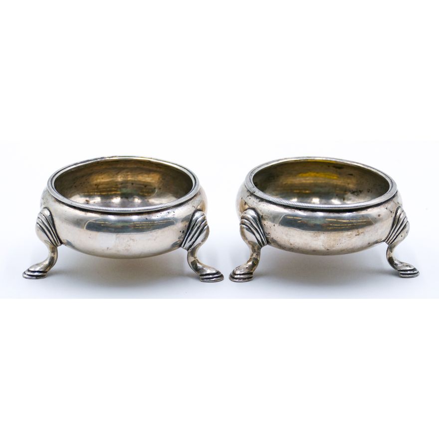 Pair Antique American Coin Silver Footed Salts 3'' - 143 Grams TW