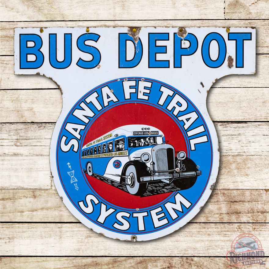 Santa Fe Trail System Bus Depot Porcelain Sign TAC 7.25 & 6.75