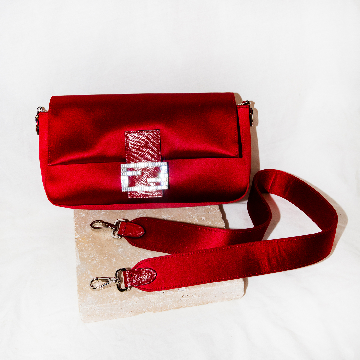 66 · Fendi Red Satin Clutch Baguette