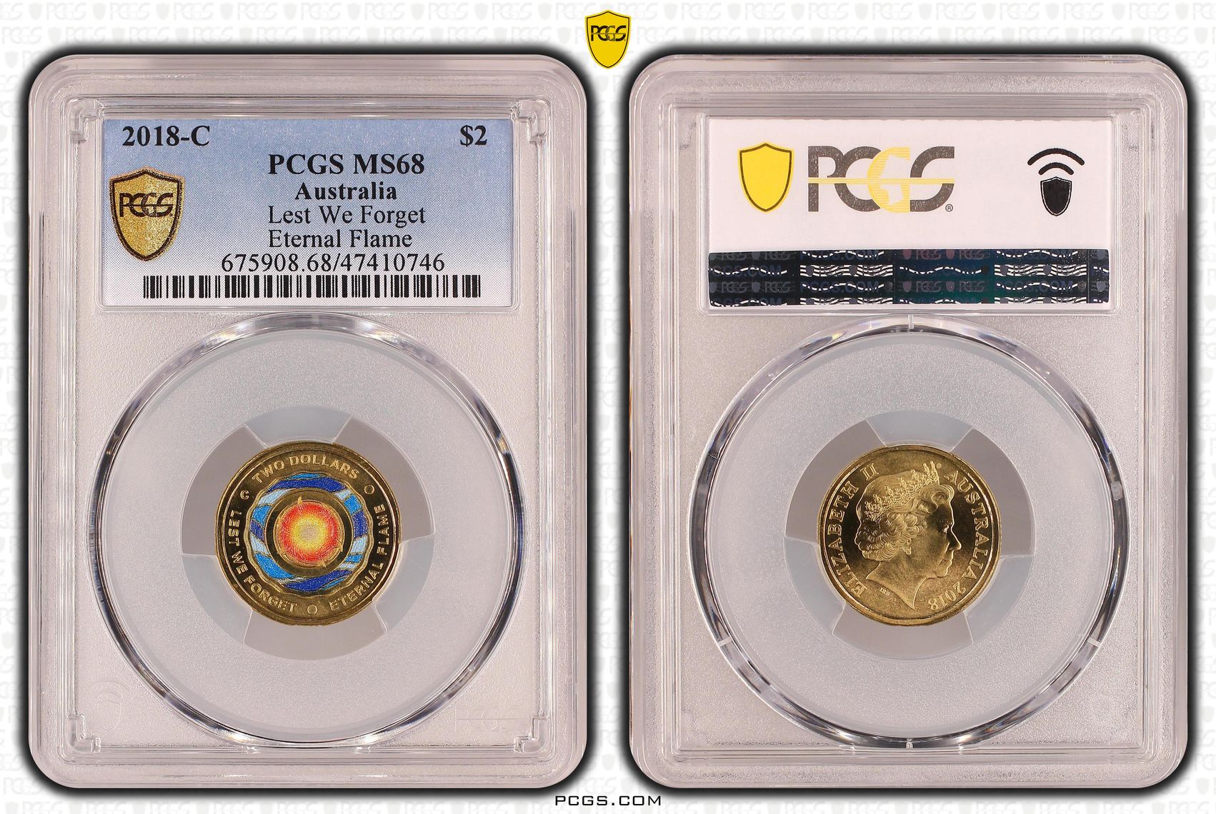 Elizabeth II, Lest We Forget - Eternal Flame, Two Dollar, 2018-C, PCGS MS68