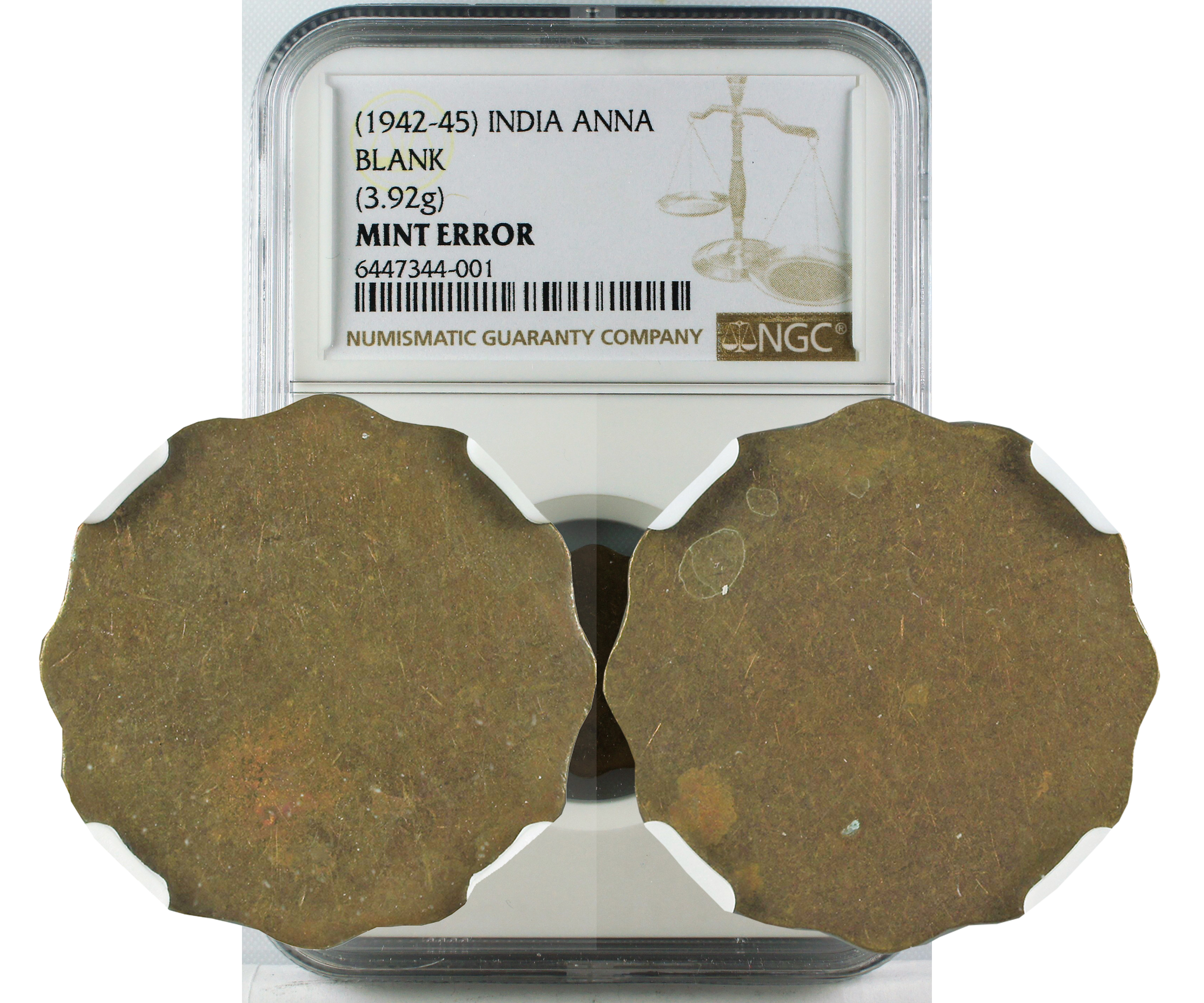 1942-45 INDIA ANNA BLANK (3.92G) MINT ERROR