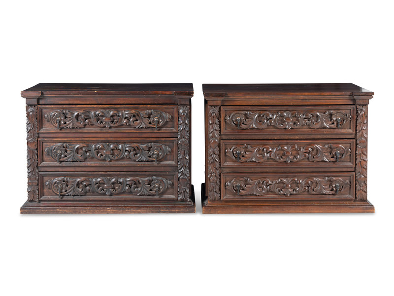 A Pair of North European Carved Chests of Drawers