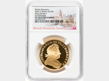 2022 ELIZABETH II 'GEORGE I' GOLD 1oz PROOF 100 POUND COIN PF70 UCAM