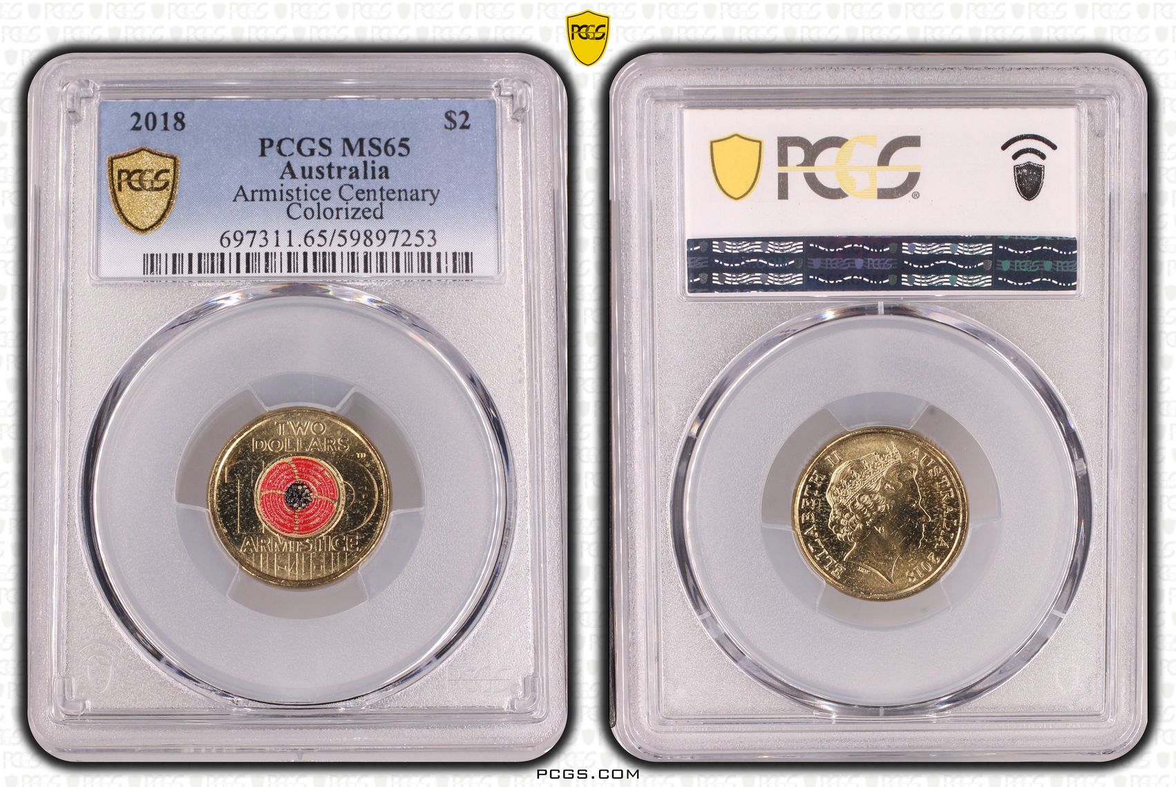 Armistice Centenary Colorized, Two Dollar, 2018, PCGS MS65